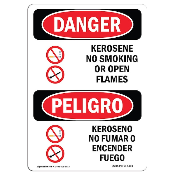 Safety Sign, OSHA, 24" Height, Aluminum, Kerosene No Smoking Or Open Flames Spanish